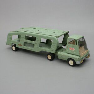 Vintage TONKA Truck Car Carrier Hauler Green Trailer 18" Pressed Steel Metal Toy